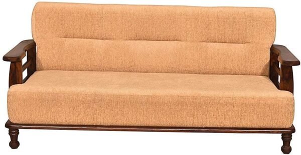 Saamenia Furnitures Solid Sheesham Wood 5 Seater Sofa Set for Living Room Furniture with Cream Cushions – Brown Finish (3+1+1 Seater)