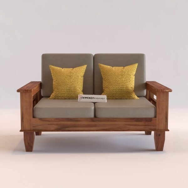 Saamenia Furniture Solid Sheesham Wood Sofa Set 2 Seater Furniture, Wooden 2 Seater Sofa Set, Teak Wood Sofa Set Furniture, Home Living Room with Cushions (Honey Finish)