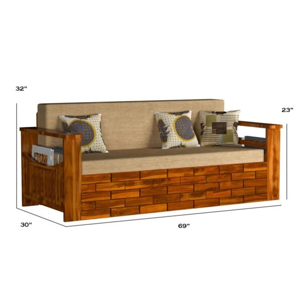 Saamenia furnitures™ Solid Sheesham Wood Sofa Cum Bed Furniture Set with Storage and Cushions for Living Room | Bedroom | Drawing Hall (Teak Finish, Queen)