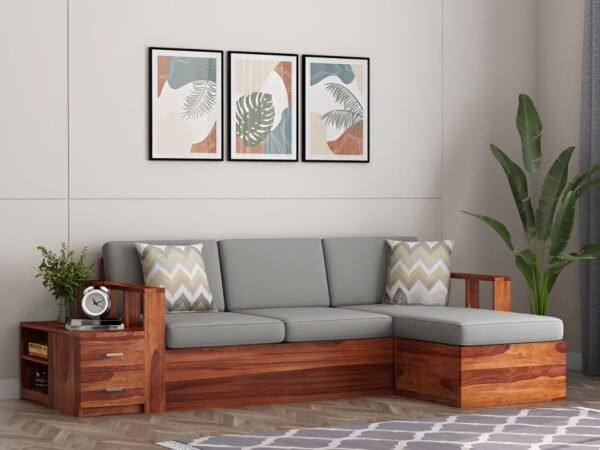 Mamta Furniture 3 Seater Sofa Set with 2 Seater Chaise Modern Design | Living Room | Premium Fabric Upholstery | Solid Wood Frame | Elegant Grey Velvet Finish