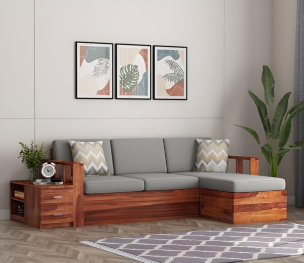 Mamta Furniture 3 Seater Sofa Set with 2 Seater Chaise Modern Design | Living Room | Premium Fabric Upholstery | Solid Wood Frame | Elegant Grey Velvet Finish
