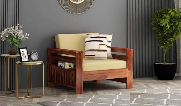 Saamenia furnitures™ Wooden Solid Sheesham Wood 5 Seater Sofa Set with Cushions (5 Seater Sofa | 3+1+1, Honey)
