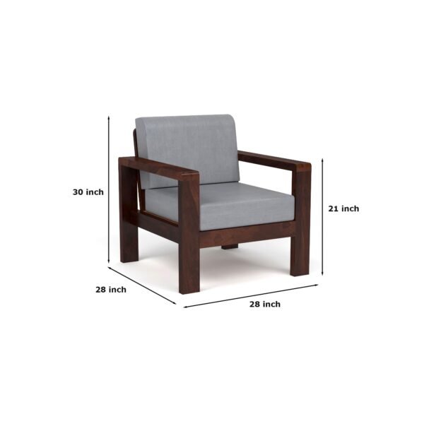 Mamta Furniture Solid Sheesham Wood 1 Seater Sofa | Walnut Finish Single Seater | 40 Density Cushion | Bedroom Lounge Chair Style | Living Room | Drawing Room