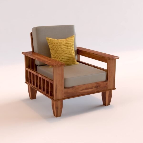 Saamenia furnitures Wooden Solid Sheesham Wood 1 Seater Sofa Set with Cushions (1 Seater Sofa, Teak)