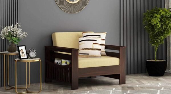 Saamenia furnitures™ Wooden Solid Sheesham Wood 5 Seater Sofa Set with Cushions (5 Seater Sofa | 3+1+1, Walnut Finish)