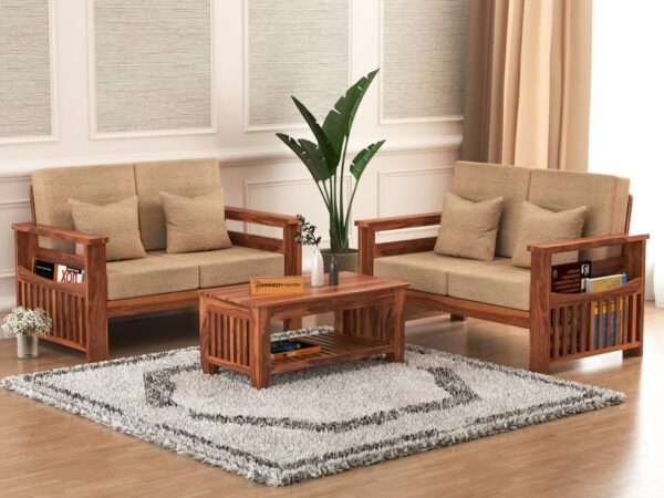Mamta Furniture Sheesham Wood 4 Seater Sofa Set | Honey Finish | 2+2 Seater Configuration | Living Room | Drawing Room | Without Pillow | Solid Wood Frame