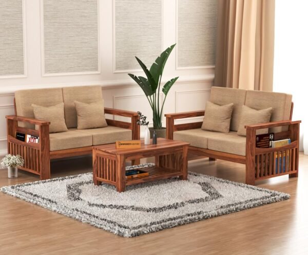 Mamta Furniture Sheesham Wood 4 Seater Sofa Set | Honey Finish | 2+2 Seater Configuration | Living Room | Drawing Room | Without Pillow | Solid Wood Frame