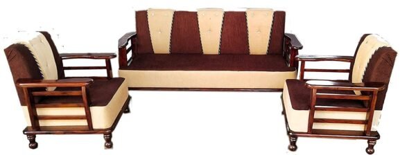 Saamenia Furnitures Solid Sheesham Wooden  5 Seater Sofa Set For Living Room , Office Furniture – Walnut Finish (3+1+1)