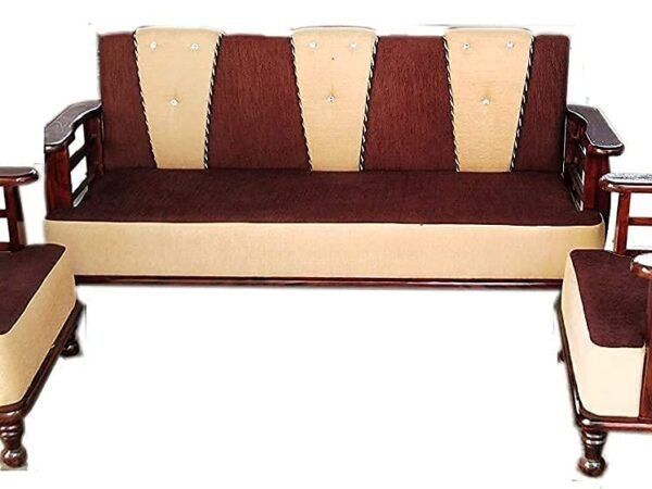 Saamenia Furnitures Solid Sheesham Wooden  5 Seater Sofa Set For Living Room , Office Furniture - Walnut Finish (3+1+1)