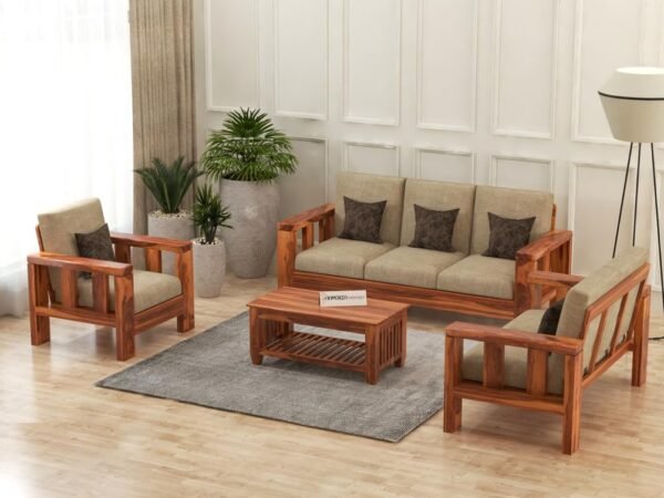 Saamenia Furnitures Solid Sheesham Wooden 6 Seater Sofa Set for Living Room Furniture - Honey Finish
