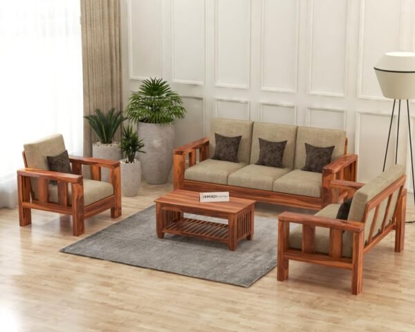 Saamenia Furnitures Solid Sheesham Wooden 6 Seater Sofa Set for Living Room Furniture – Honey Finish