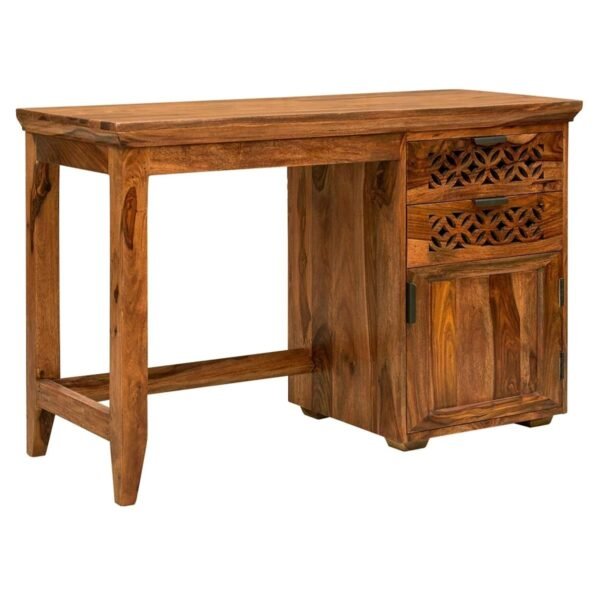 SAAMENIA FURNITURES Sheesham Wood Study Table for Students Laptop Office Desk Workstation Writing Tables with 2 Drawer and Cabinet Storage for Study Room Home Wooden Furniture (Natural Finish)