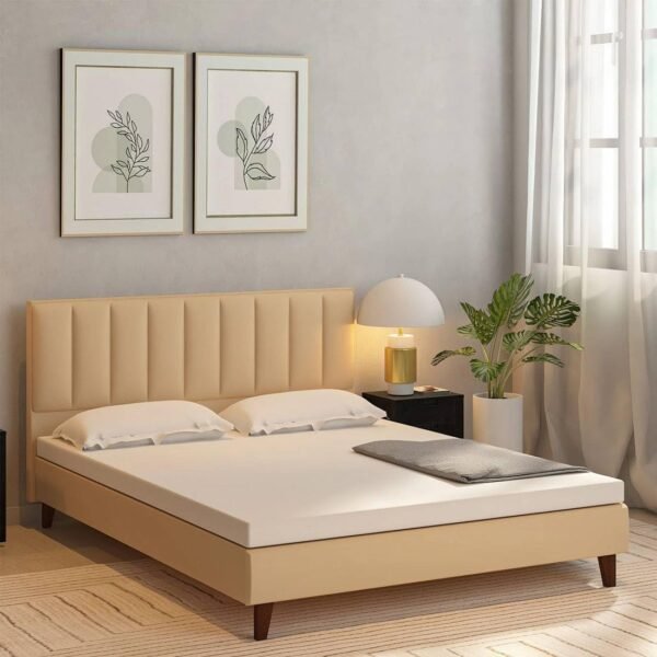 Mamta Furniture Fabric Upholstered King Size Bed with Headboard | Beige Fabric Finish | Engineered Wood Frame | Bedroom Kids Room Hotel Use | Master Bedroom