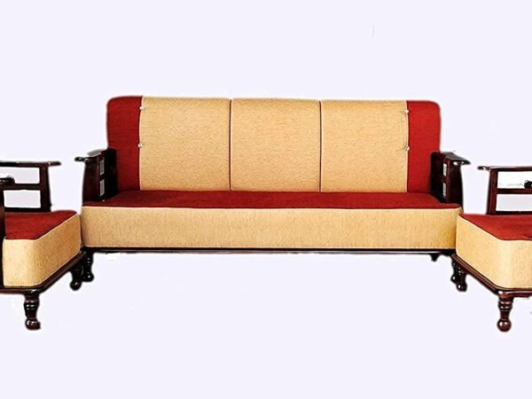 Saamenia Furnitures Solid Sheesham Wood 5 Seater Sofa Set for Living Room Furniture with Cushions - Warm Brown Finish (3+1+1 Seater)