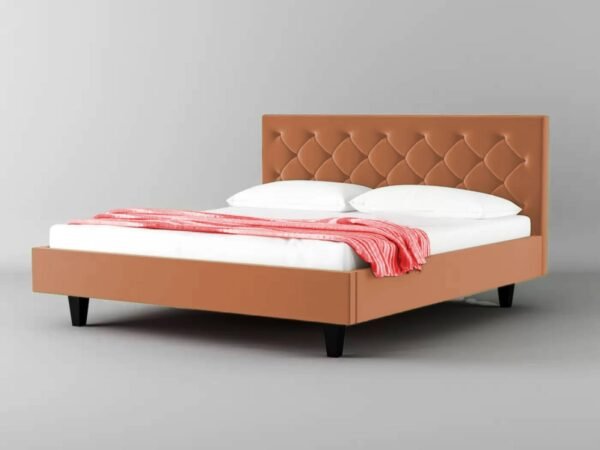 Mamta Furniture King Size Fabric Upholstered Bed | with Button Tufted Headboard | Double Bed Palang Khat for Bedroom | Engineered Wood Bed Frame | Orange Finish