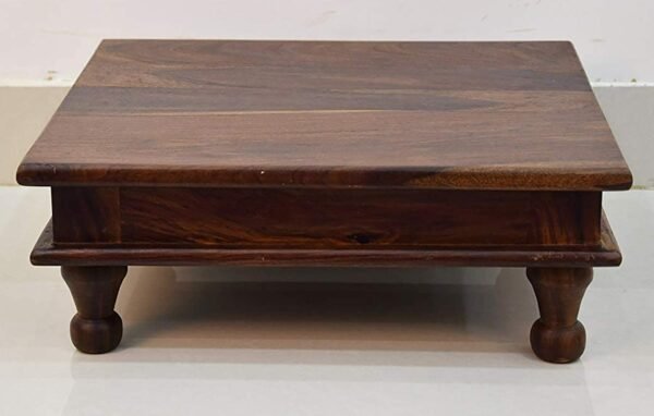 Saamenia Furnitures Solid Sheesham Wooden Chowki for Home Pooja Temple – Teak Finish