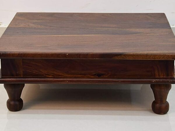 Saamenia Furnitures Solid Sheesham Wooden Chowki for Home Pooja Temple - Teak Finish