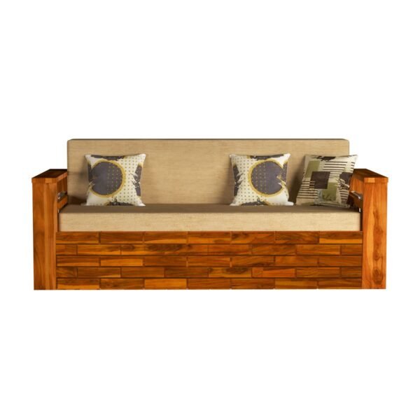 Saamenia furnitures™ Solid Sheesham Wood Sofa Cum Bed Furniture Set with Storage and Cushions for Living Room | Bedroom | Drawing Hall (Teak Finish, Queen)