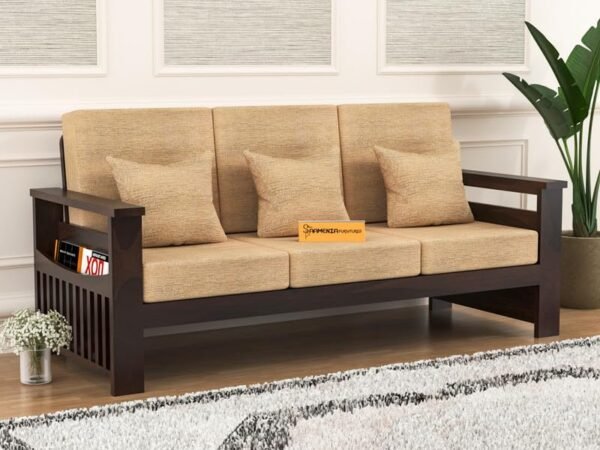 Mamta Furniture Sheesham Wood 3 Seater Sofa Set | Living Room | Walnut Finish | 3 Seater Configuration | Drawing Room | Without Pillow | Solid Wood Frame