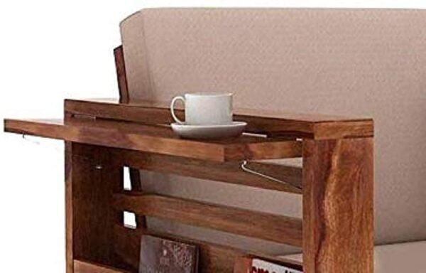 Saamenia Furnitures Solid Sheesham Wood 5 Seater Sofa Set for Living Room Furniture with Cushions – Brown Finish (3+1+1 Seater)