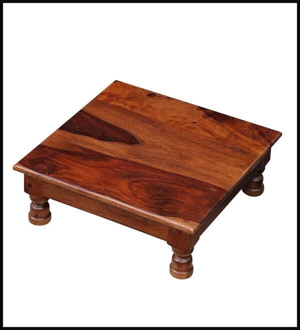 Saamenia Furnitures Solid Sheesham Wooden Chowki for Home Pooja Temple – Maple Finish