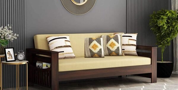 Saamenia furnitures™ Wooden Solid Sheesham Wood 5 Seater Sofa Set with Cushions (5 Seater Sofa | 3+1+1, Walnut Finish)