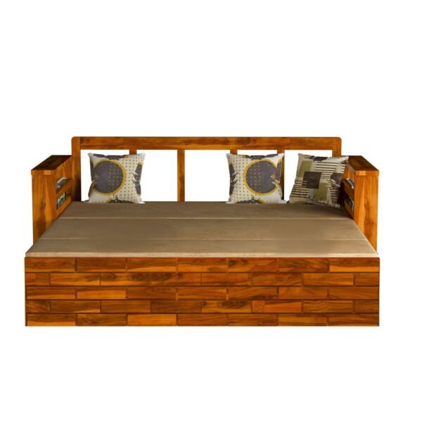 Saamenia furnitures™ Solid Sheesham Wood Sofa Cum Bed Furniture Set with Storage and Cushions for Living Room | Bedroom | Drawing Hall (Teak Finish, Queen)