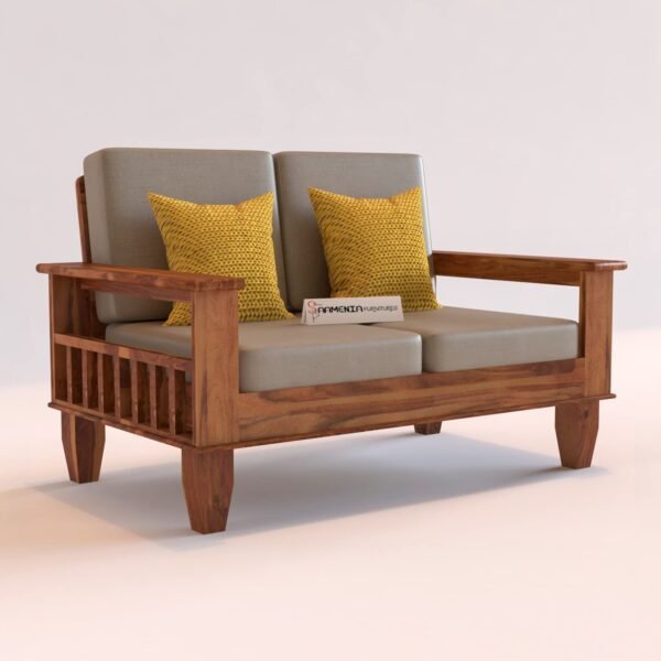 Saamenia Furniture Solid Sheesham Wood Sofa Set 2 Seater Furniture, Wooden 2 Seater Sofa Set, Teak Wood Sofa Set Furniture, Home Living Room with Cushions (Honey Finish)