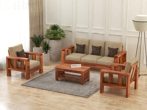 SAAMENIA FURNITURES Solid Sheeesham Wooden 6 Seater Sofa Set for Living Room Furniture - Teak Finish (3+2+1)