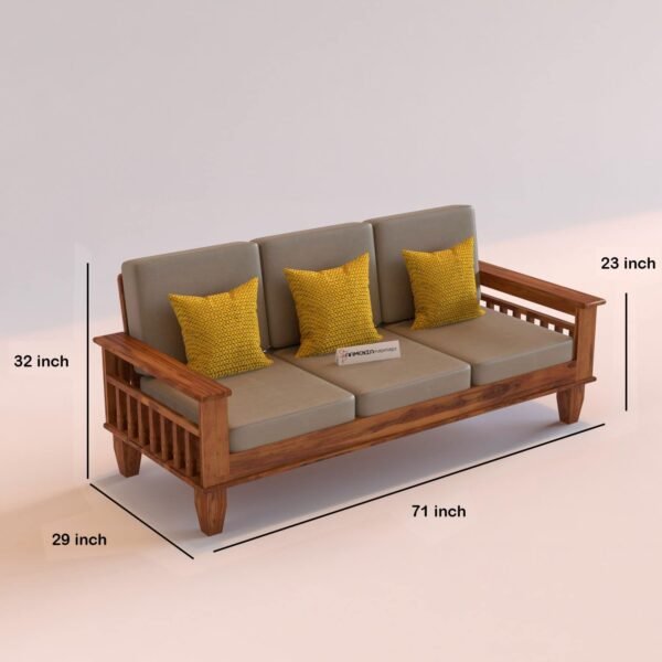 Mamta Furniture Wooden Solid Sheesham Wood 3 Seater Sofa Set with Beige 40 Density Cushions (3 Seater Sofa, Honey Finish)