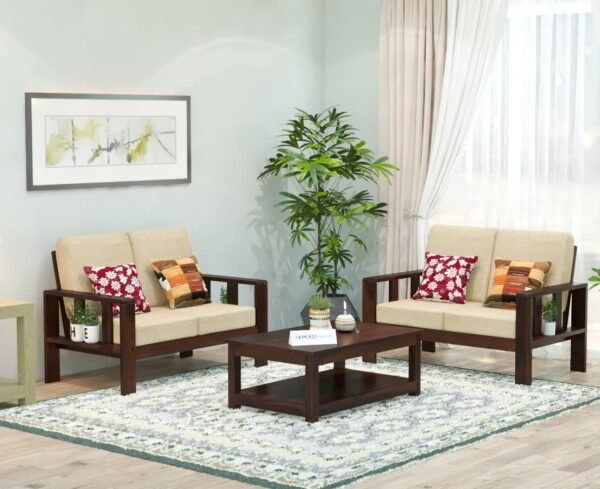 Saamenia Furnitures High Grade Solid sheesham Wooden 4 seater sofa set for living room with Cream Cushions