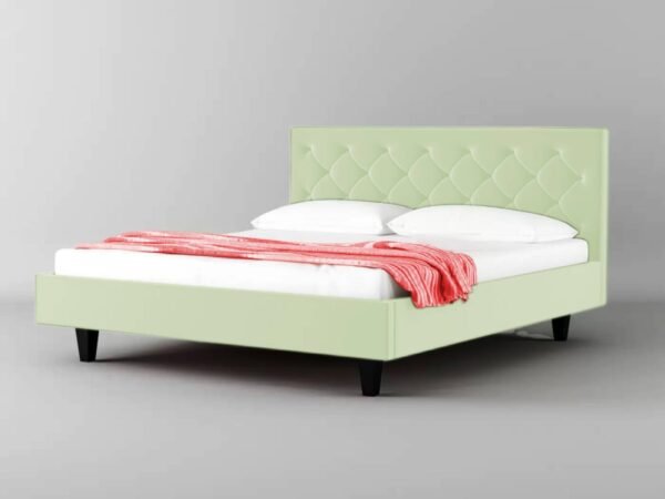 Mamta Furniture King Size Fabric Bed | Button Tufted Upholstered Headboard | Double Bed Palang for Bedroom | Engineered Wood Frame Cot | Light Green | Master Bedroom