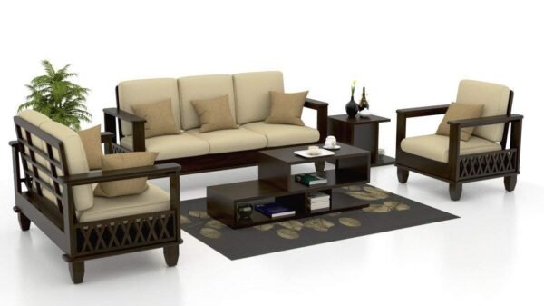Saamenia Furnitures Solid Sheesham Wood 6 Seater Sofa Set for Living Room Furniture – Oak Finish (3+2+1 Seater)