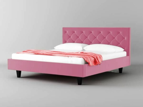 Mamta Furniture Fabric Queen Size Bed | Pink Finish | Bedroom Bed | Master Bedroom | Guest Room | DIY Assembly | With Headboard | King Size