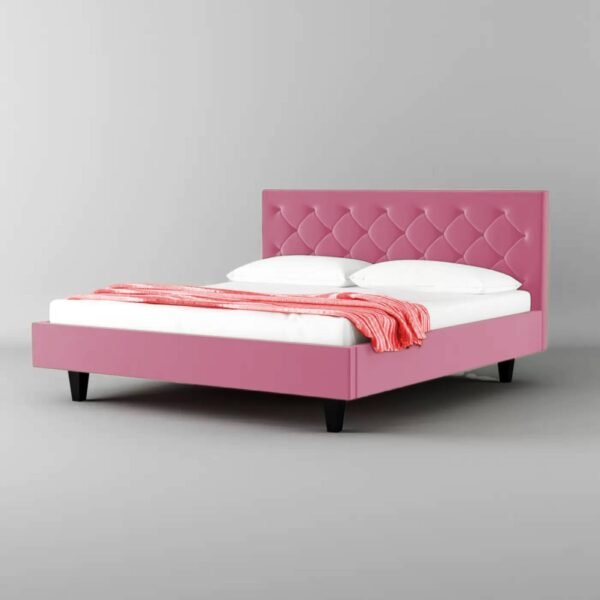 Mamta Furniture Fabric Queen Size Bed | Pink Finish | Bedroom Bed | Master Bedroom | Guest Room | DIY Assembly | With Headboard | King Size