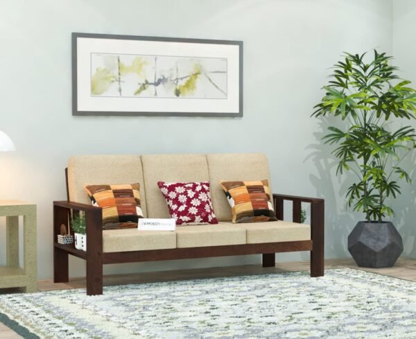 Saamenia Furnitures High Grade Solid sheesham Wooden 3 seater sofa set for living room with Cream Cushions