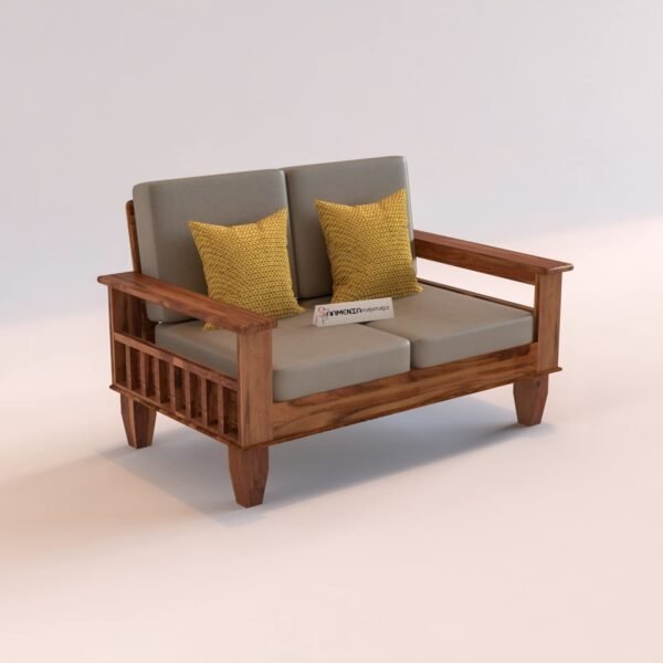 Saamenia Furniture Solid Sheesham Wood Sofa Set 2 Seater Furniture, Wooden 2 Seater Sofa Set, Teak Wood Sofa Set Furniture, Home Living Room with Cushions (Honey Finish)