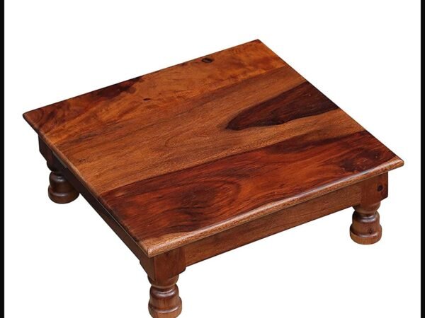 Saamenia Furnitures Solid Sheesham Wooden Chowki for Home Pooja Temple - Maple Finish