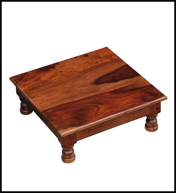 Saamenia Furnitures Solid Sheesham Wooden Chowki for Home Pooja Temple – Maple Finish