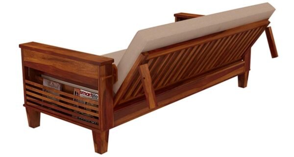 Saamenia furnitures™ Wooden Solid Sheesham Wood Sofa Set with Cushions | 3 Seater Sheesham Wood Sofa Cum Bed for Living Room| Living Room Furniture (Sofa Cum Bed, Honey Finish)