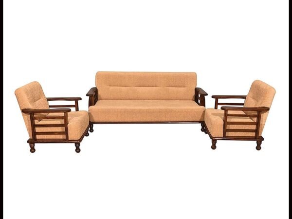 Saamenia Furnitures Solid Sheesham Wood 5 Seater Sofa Set for Living Room Furniture with Cream Cushions - Brown Finish (3+1+1 Seater)
