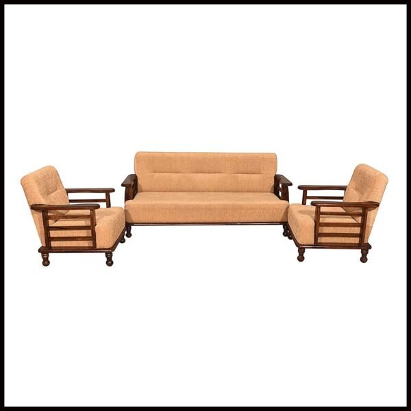 Saamenia Furnitures Solid Sheesham Wood 5 Seater Sofa Set for Living Room Furniture with Cream Cushions – Brown Finish (3+1+1 Seater)