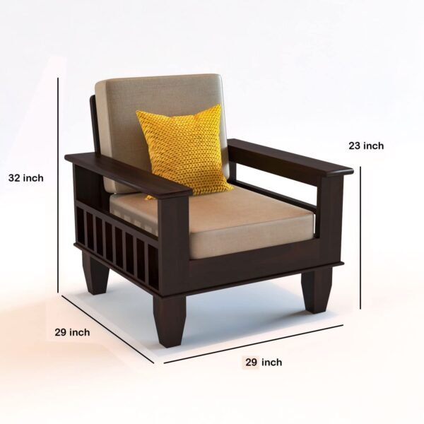 Saamenia furnitures Wooden Solid Sheesham Wood 1 Seater Sofa Set with Cushions (1 Seater Sofa, Walnut Finish)