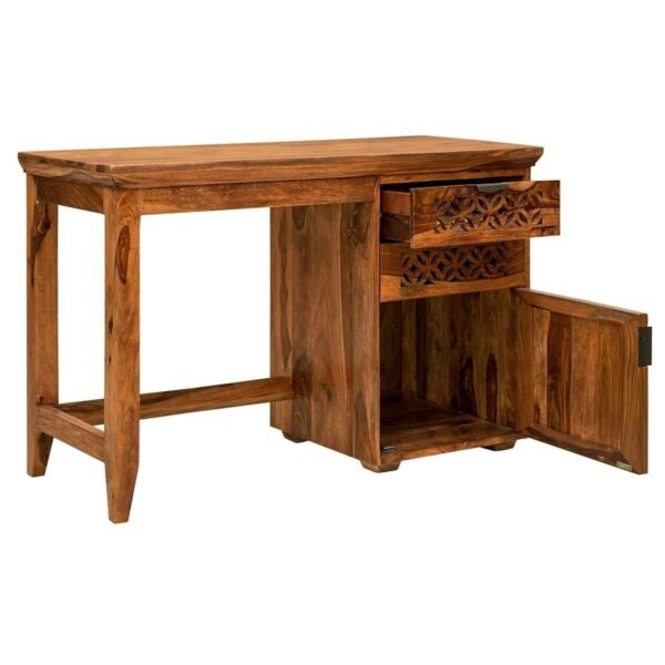 SAAMENIA FURNITURES Sheesham Wood Study Table for Students Laptop Office Desk Workstation Writing Tables with 2 Drawer and Cabinet Storage for Study Room Home Wooden Furniture (Natural Finish)
