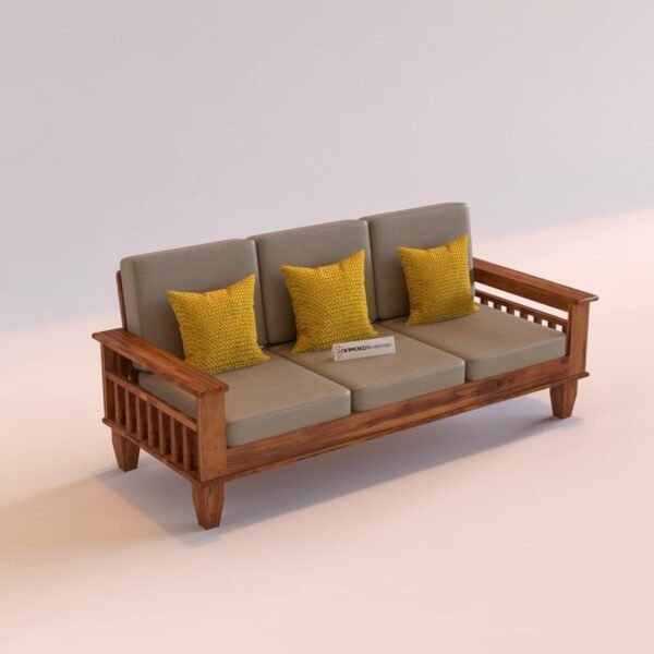 Saamenia furnitures™ Wooden Solid Sheesham Wood 3 Seater Sofa Set with Cushions (3 Seater Sofa, Honey Finish)
