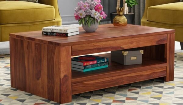Saamenia Furnitures Solid Sheesham Wooden Coffee Table For Living Room Furniture – Teak Finish
