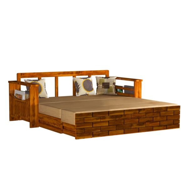 Saamenia furnitures™ Solid Sheesham Wood Sofa Cum Bed Furniture Set with Storage and Cushions for Living Room | Bedroom | Drawing Hall (Teak Finish, Queen)