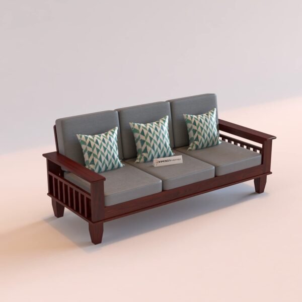 Wooden Solid Sheesham Wood 3 Seater Sofa Set with Cushions (3 Seater Sofa, Mahogany Finish)