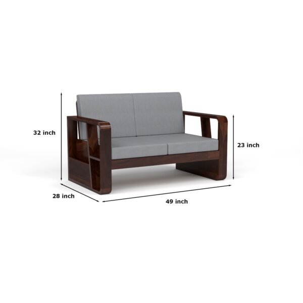 Mamta Furniture Solid Sheesham Wood 2 Seater Sofa with Side Storage | Walnut Finish | 40 Density Cushions | Living Room | Drawing Room | Without Pillow