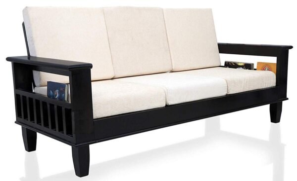 Wooden Solid Sheesham Wood 6 Seater Sofa Set with Cushions (6 Seater Sofa | 3+2+1 with Coffee Table, Walnut Black Finish)